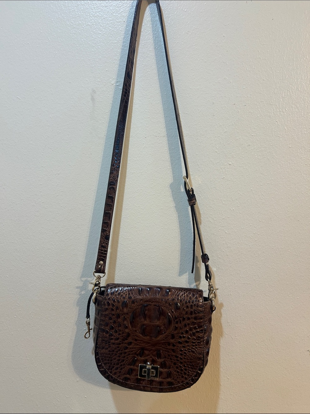 Brahmin Dark Brown Croc-Embossed Leather Crossbody - Picture 7 of 7